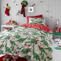 Happy Linen Company Festive Dino Christmas Dinosaur Reversible Duvet Cover Bedding Set - Single, Multi