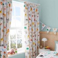 Happy Linen Company Animal Alphabet Educational Ring Track Pole Fully Lined Thermal Blackout Pencil Pleat Curtain Set - 66 X 72inch, White