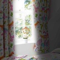 Happy Linen Company Daisy Dino Dinosaur Ring Track Pole Fully Lined Thermal Blackout Pencil Pleat Curtain Set - 66 X 72inch, Pink