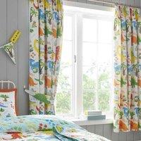 Happy Linen Company Dinky Dino Dinosaurs Ring Track Pole Fully Lined Thermal Blackout Pencil Pleat Curtain Set - 66 X 72inch, Multi