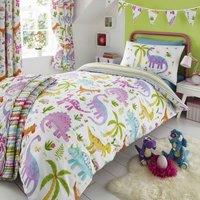 Happy Linen Company Daisy Dino Dinosaur Reversible Soft Easy Care Bed Linen Duvet Cover Bedding Set - Double, Pink
