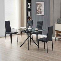Miami Dining Table With 4 Black Emily Leather Chairs, Black