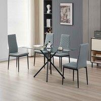 Miami Dining Table With 4 Grey Emily Leather Chairs, Grey