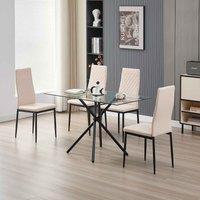 Miami Dining Table With 4 Champaigne Emily Leather Chairs, Cream