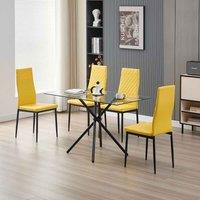 Miami Dining Table With 4 Mustard Emily Leather Chairs, Yellow