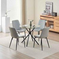New York Dining Table With 4 Amelia Velvet Chairs, Grey