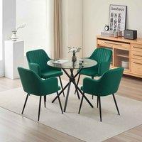 New York Dining Table With 4 Green Charlotte Velvet Chairs, Black
