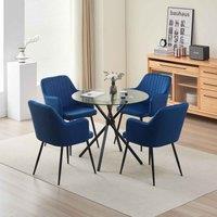 New York Dining Table With 4 Blue Charlotte Velvet Chairs, Grey