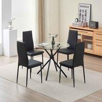 New York Dining Table With 4 Black Emily Leather Chairs, Black