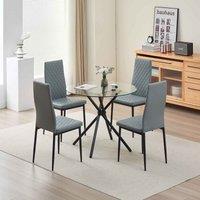 New York Dining Table With 4 Grey Emily Leather Chairs, Grey