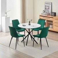 Seattle Dining Table With 4 Green Amelia Velvet Chairs, Black