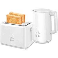 HOMCOM 1.5L 3000W Fast Boil Electric Kettle and 2 Slice Toaster Set, White, Cream
