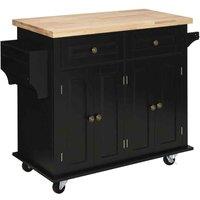 HOMCOM Rolling Kitchen Island Cart with Rubber Wood Top, Spices Black, Black
