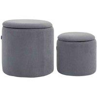 HOMCOM Fabric Storage Ottoman with Removable Lid, Set of 2, Light Grey, Grey