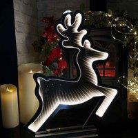 Samuel Alexander 60Cm Infinity Light Up Leaping Reindeer Christmas Decoration With Ice White Leds On Metal Base, White