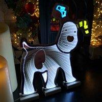 Samuel Alexander 40Cm Infinity Light Up Snowdog Christmas Decoration With White Leds On Wooden Base, White