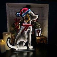 Samuel Alexander 78cm Infinity Light up Standing Dog Christmas Decoration with Warm White & Red LEDs on Metal Base, White