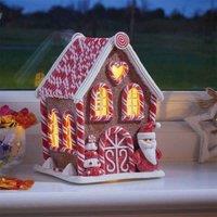 Samuel Alexander 20Cm Battery Operated Led Gingerbread Santa Candy Cabin Christmas Decoration, Brown