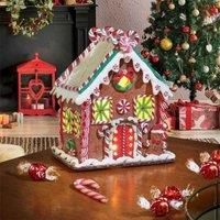 Samuel Alexander 23Cm Battery Operated Led Christmas Gingerbread Candy Chalet Decoration, Brown