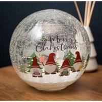 Samuel Alexander 20Cm Battery Operated Twinkling Warm White Led Crackle Effect Ball Christmas Decoration With Gonks, White