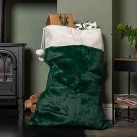 Samuel Alexander 80X55Cm Green Christmas Sack With White Cuff And Pom Poms, Green