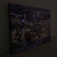 Samuel Alexander 40 X 30Cm Snowtime Touch Operated Santa And Village Christmas Fibre Optic Wall Canvas