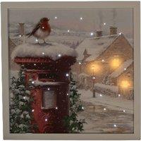 Samuel Alexander LED Battery Operated Fibre Optic Wall Art Canvas With A Robin And Postbox Christmas Decoration, White