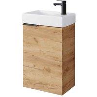 Impact Furniture 400Mm Bathroom Vanity Unit With Basin Cloakroom Wall Hung Sink Cabinet Gold Craft Oak Finish Avir, Brown