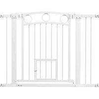 PawHut Stair Gate with Cat Door, Adjustable Width 76-104cm & 77cm Tall, White