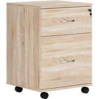 HOMCOM Pedestal Office Mobile Filing Cabinet 2 Drawer Wooden Storage Oak, Brown