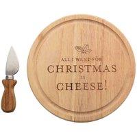 The Seasonal Gift Co. All I Want For Christmas Is Cheese' Cheese Board & Spreader, Brown