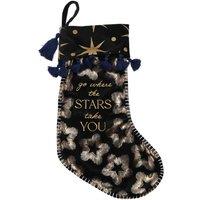 The Seasonal Gift Co. Black Velvet Stocking 'go Where The Stars Take You', Blue