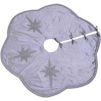 The Seasonal Gift Co. Silver Star Hand Embellished Christmas Tree Skirt With Scalloped Edge, Grey