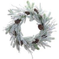The Seasonal Gift Co. Snowy Wreath With Pine Foliage & Cones, Green