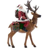 The Seasonal Gift Co. Father Christmas On Reindeer Figurine, Red