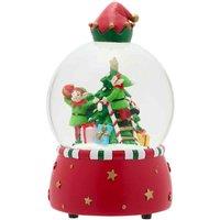 The Seasonal Gift Co. Elves Working Snowglobe With Music, Red