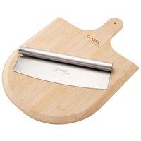 Cooks Professional Pizza Board Bamboo And S/Steel Cutter Set, Cream