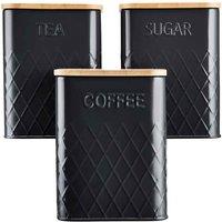 Cooks Professional 3pc Tin Container Set Black, Bamboo Lids, Black