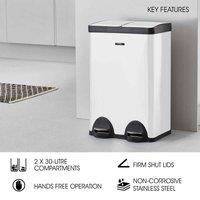 Cooks Professional Dual Recycle Pedal Bin 60L (30L plus 30L) White, White