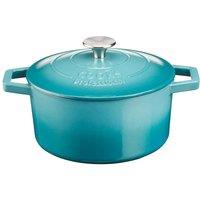 Cooks Professional Cast Iron Casserole w/ Lid 20cm, 2.8L Teal, Blue