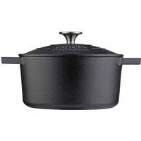 Cooks Professional Cast Iron Casserole w/ Lid 20cm, 2.8L Matt Black, Black