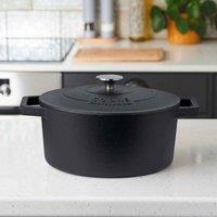 Cooks Professional Cast Iron Casserole w/ Lid 26cm, 5.8L Matt Black, Black