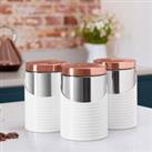 Tower Linear Set of 3 Storage Canisters - Rose Gold and White