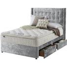 Silentnight Mirapocket Latex 1000 4-Drawer Divan Bed - Crushed Velvet Light Grey No Headboard Super 