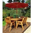 Charles Taylor 6 Seater Bench Table Set with Burgundy Cushions, Storage Bag, Parasol and Base