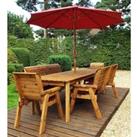 Charles Taylor 8 Seater Bench Rectangular Table Set with Burgundy Cushions, Storage Bag, Parasol and Base