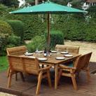 Charles Taylor 8 Seater Bench Square Table Set with Green Cushions, Storage Bag, Parasol and Base