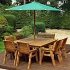 Charles Taylor 8 Seater 6 Chair and Bench Square Table Set with Green Cushions, Storage Bag, Parasol