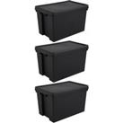 Wham Bam Black Heavy Duty Recycled Box with Lid 62L- Set of 3