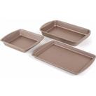 Salter Metallic Ovenware Set with 38cm Baking Tray Roaster and 26cm Square Tin - Champagne